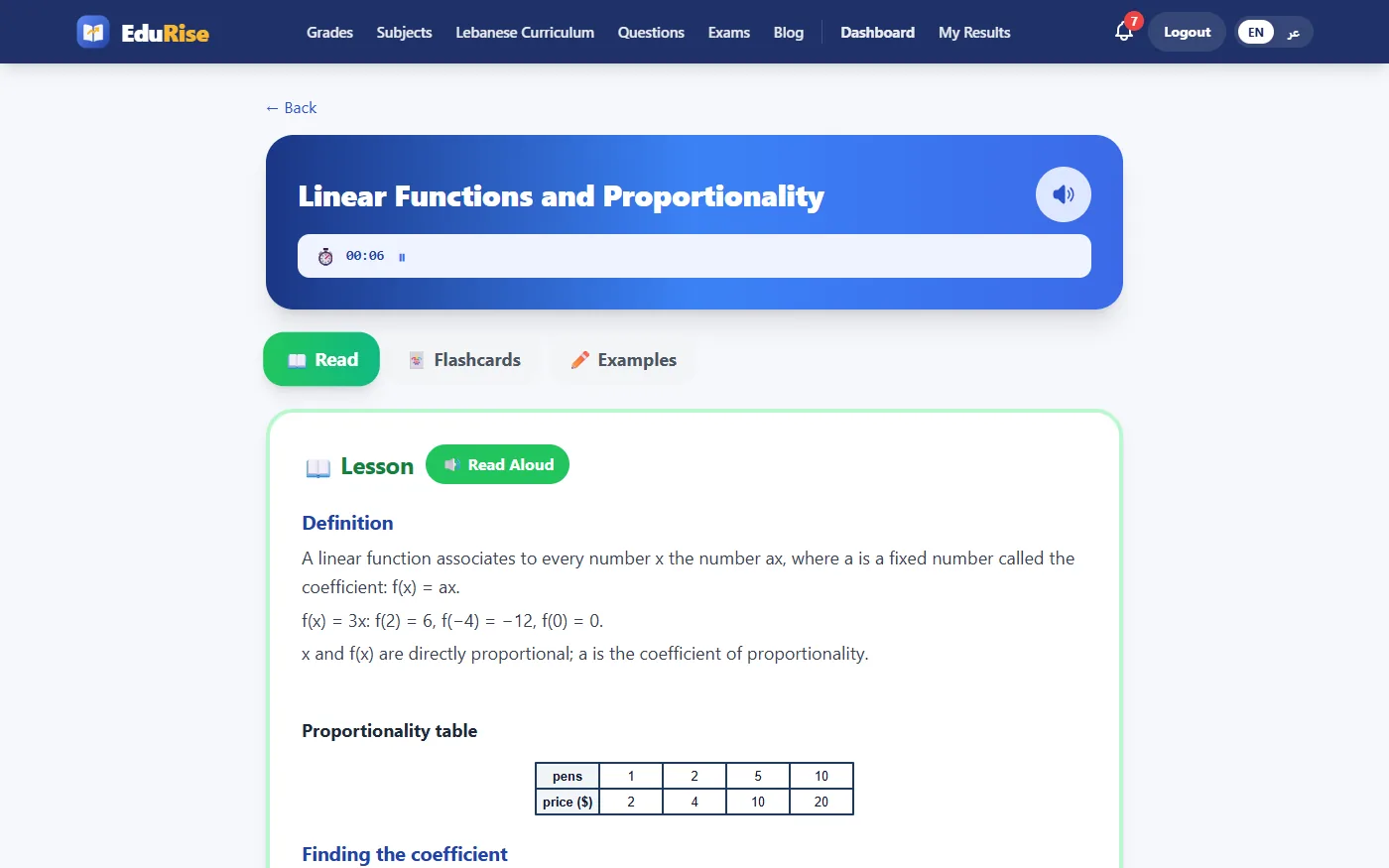 EduRise lesson screen – Grade 9 Mathematics, Parallel lines