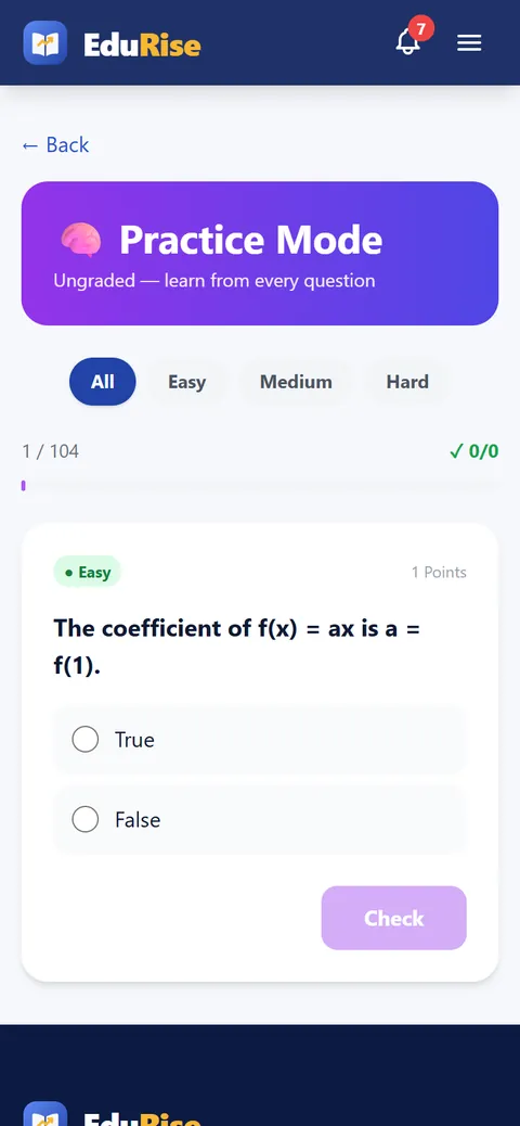 EduRise practice question with instant explanation